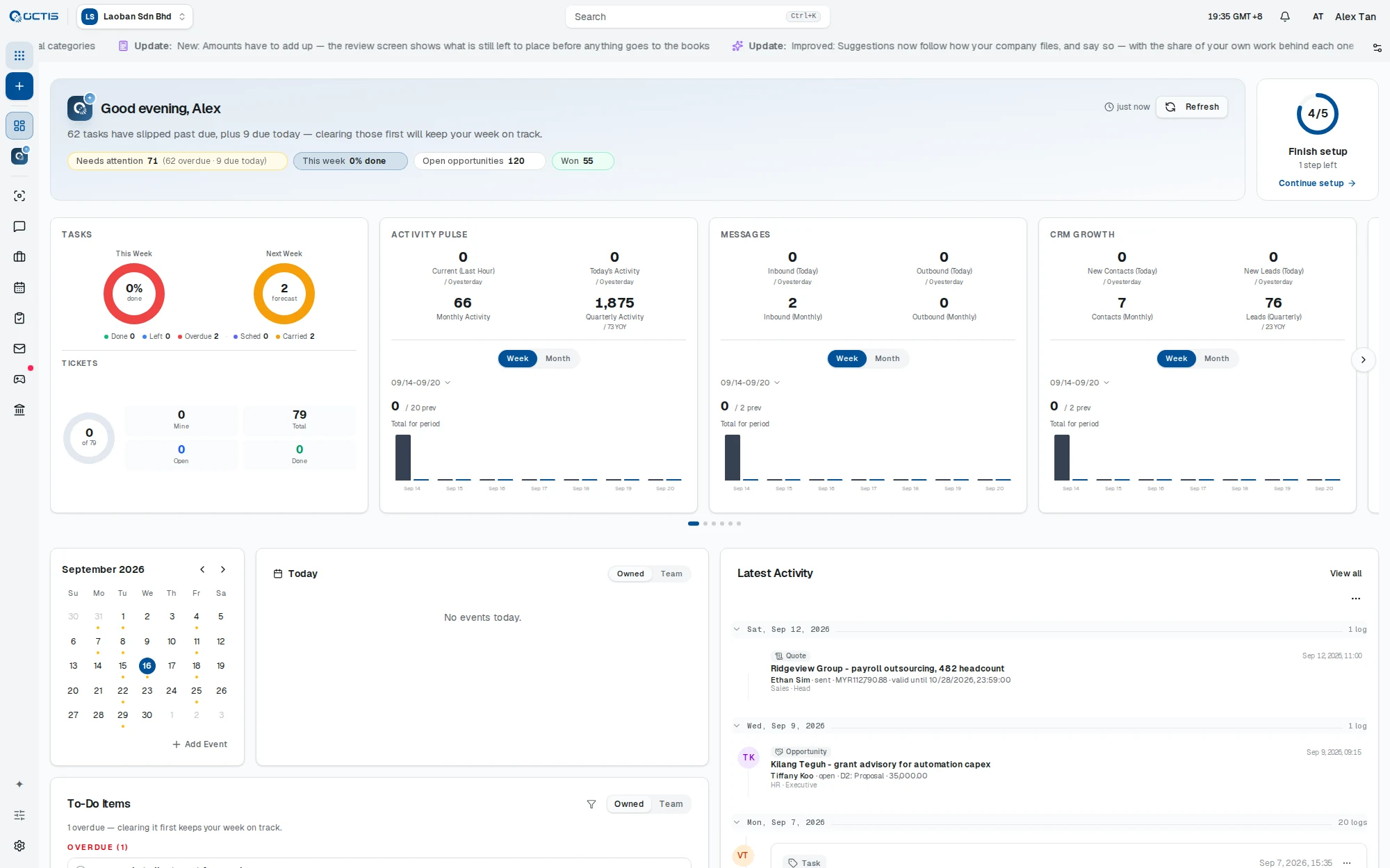 OCTIS Run Your Whole Business — See revenue, tasks and pipeline at a glance.